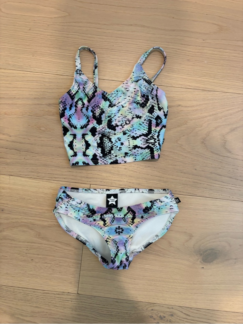 Girls Pastel Multicolor Snake-Print Two-Piece Swim Set